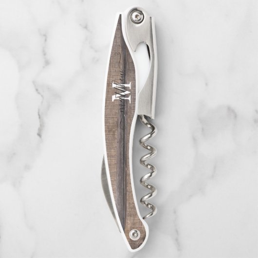 Tire-bouchon Monogramme rustique - Initiale bouteille de script (Dos)