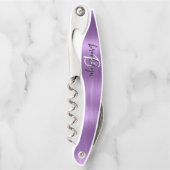 Tire-bouchon Monogramme Script Métal Brossé Faux Violet (Devant)