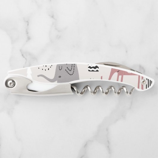 Tire-bouchon motif avec de mignons éléphants et girafes géant (Devant)