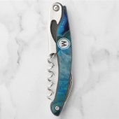 Tire-bouchon Motif Cool Blue Agate avec monogramme (Devant)