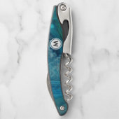 Tire-bouchon Motif Cool Blue Agate avec monogramme (Dos)