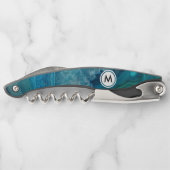 Tire-bouchon Motif Cool Blue Agate avec monogramme (Dos)
