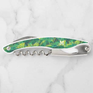Tire-bouchon Motif de palmiers tropicaux moderne Monogramme