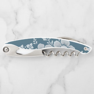 Tire-bouchon Motif floral bleu vintage élégant