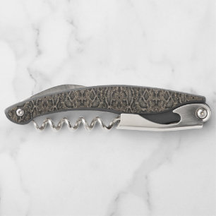 Tire-bouchon motif SNAKE PEAU brun  