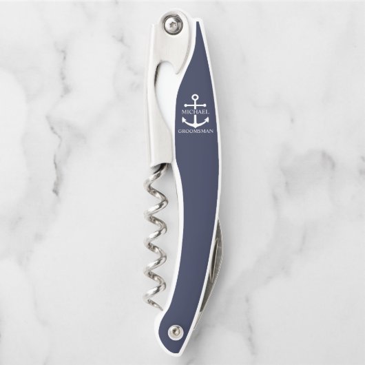 Tire-bouchon Nautical Navy Blue Anchor Personalized Groomsmen (Devant)