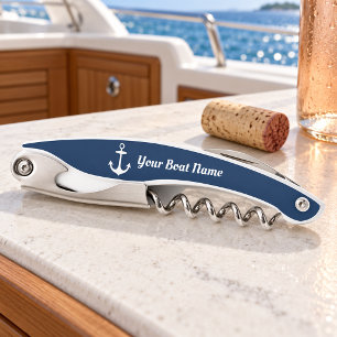 Tire-bouchon Nautical Navy Blue Personalized Boat Name