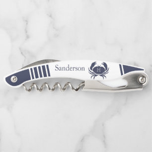 Tire-bouchon Navire Monogrammé Crabe Bleu Blanc Nautique