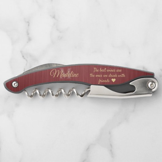 Tire-bouchon N'Importe Quel Script Monogramme Brossé Bourgogne  (Dos)