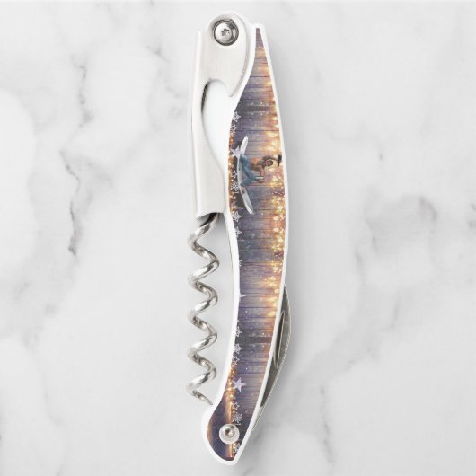 Tire-bouchon Noël SlipperyJoe en or argent étoiles lumières hum (Devant)