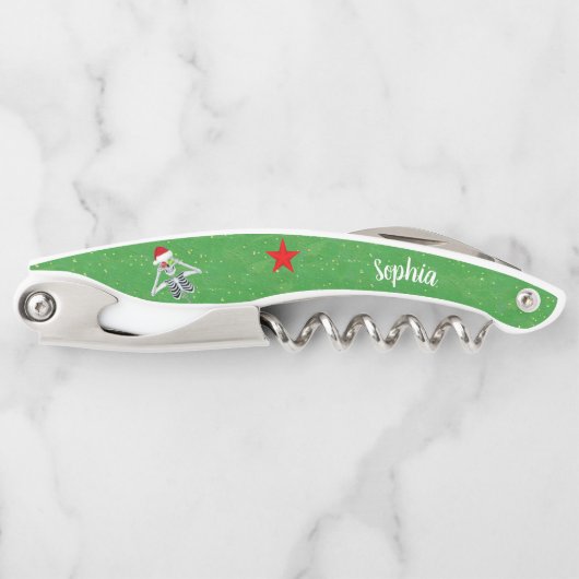 Tire-bouchon Noël Squelette Ornements Santa Hat Star Green (Devant)