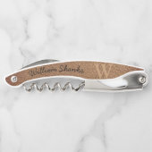 Tire-bouchon Noir chic rustique en cuir marron monogramme (Dos)