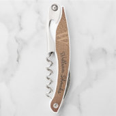 Tire-bouchon Noir chic rustique en cuir marron monogramme (Devant)