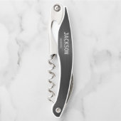 Tire-bouchon Noir moderne Nom simple Groomsmen personnalisé (Devant)