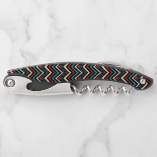 Tire-bouchon Noir Rouge Turquoise Beige Aztèque Motif