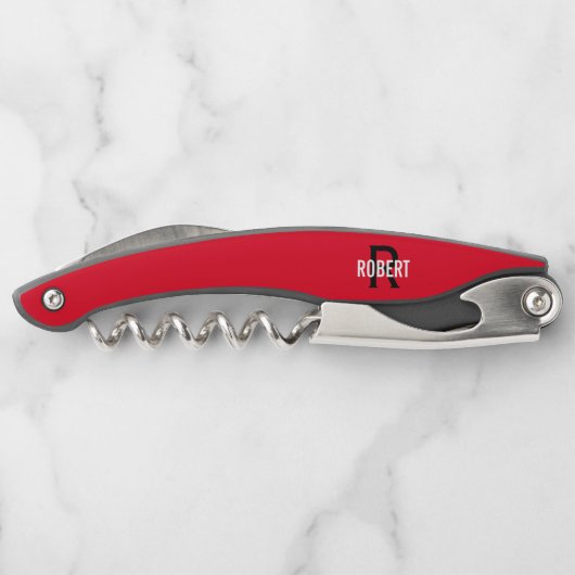 Tire-bouchon Nom de monogramme rouge moderne (Dos)