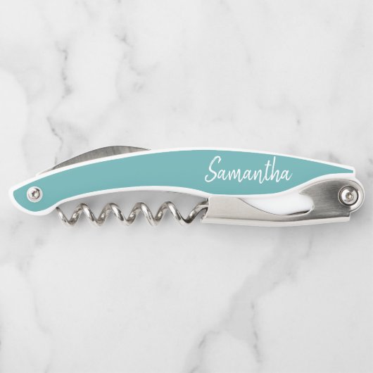 Tire-bouchon Nom de style moderne blanc turquoise sarcelle (Dos)