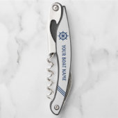 Tire-bouchon Nom du bateau Livraison Roue Helm Blue White Strip (Devant)