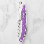 Tire-bouchon Nom monogramme de parties scintillant violet moder (Devant)