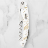 Tire-bouchon Nom monographique en marbre doré blanc moderne (Devant)