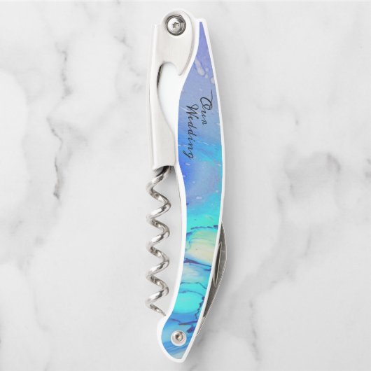 Tire-bouchon Océan moderne Eau Bleu Plage Abstraite Mariage (Devant)