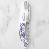 Tire-bouchon Ouvrage floral bleu personnalisé (Dos)