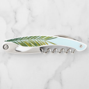 Tire-bouchon Palmier Tropical Vert sur Fond Bleu Clair