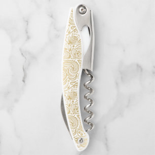 Tire-bouchon Papier d'or et motif cachemire vintage blanc