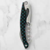 Tire-bouchon points de croix turquoises sur noir (Dos)