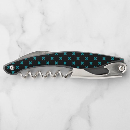 Tire-bouchon points de croix turquoises sur noir (Dos)