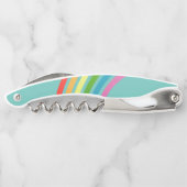 Tire-bouchon Rayures arc-en-ciel rétro Turquoise Monogramme (Dos)