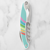 Tire-bouchon Rayures arc-en-ciel rétro Turquoise Monogramme (Dos)