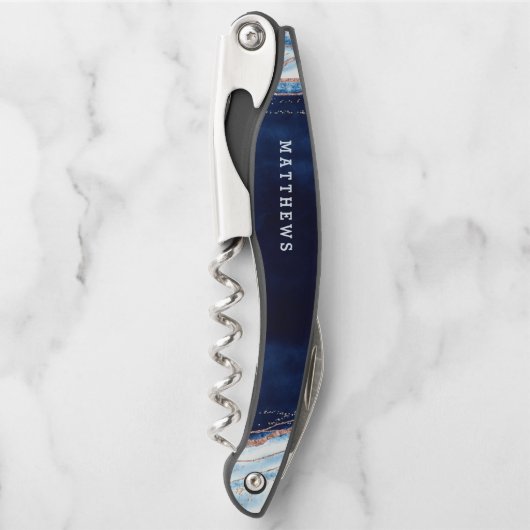 Tire-bouchon Rose bleu Sapphire Gold Geode Mariage Monogram (Devant)