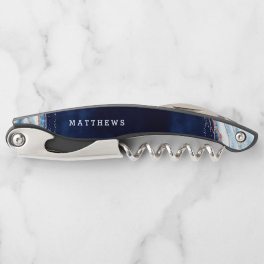 Tire-bouchon Rose bleu Sapphire Gold Geode Mariage Monogram (Devant)