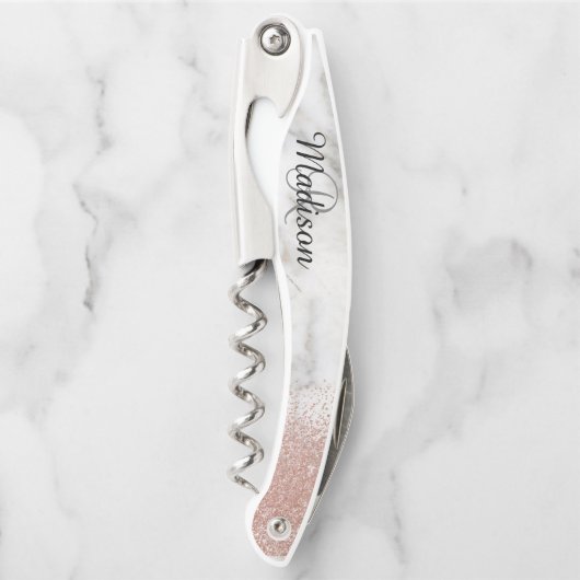 Tire-bouchon Rose en marbre or élégant Monogramme Parties scint (Devant)