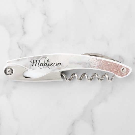 Tire-bouchon Rose en marbre or élégant Monogramme Parties scint (Devant)