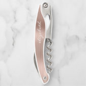 Tire-bouchon Rose Gold Faux brossé Métal Script personnalisé (Dos)