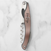 Tire-bouchon Rose Gold Faux Métal Brossé Monogramme Script (Devant)