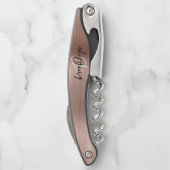 Tire-bouchon Rose Gold Faux Métal Brossé Monogramme Script (Dos)