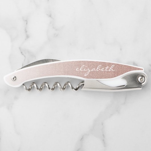 Tire-bouchon Rose Gold Faux Parties scintillant Ombre Script pe (Dos)