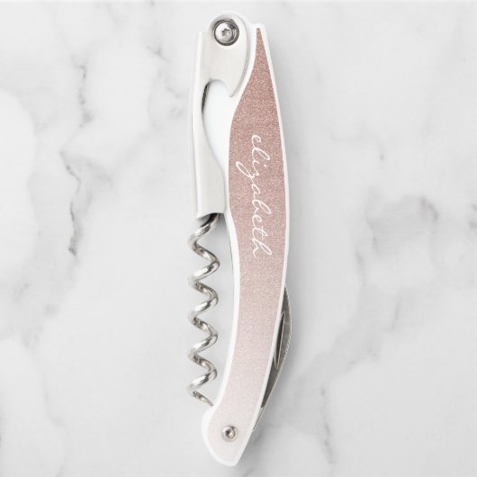 Tire-bouchon Rose Gold Faux Parties scintillant Ombre Script pe (Devant)