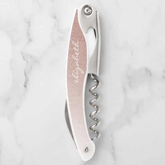 Tire-bouchon Rose Gold Faux Parties scintillant Ombre Script pe (Dos)