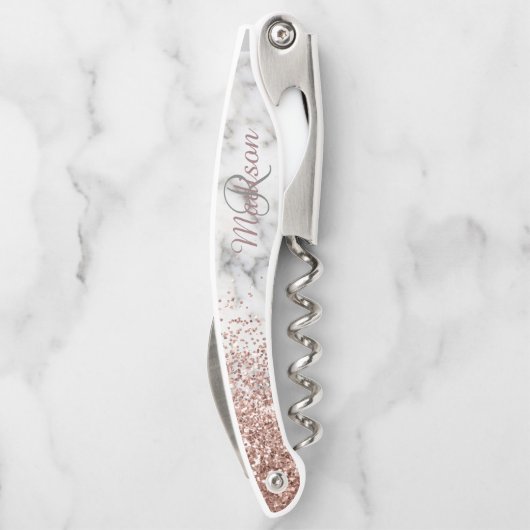 Tire-bouchon Rose Gold Ombre Parties scintillant marbre pierre (Dos)