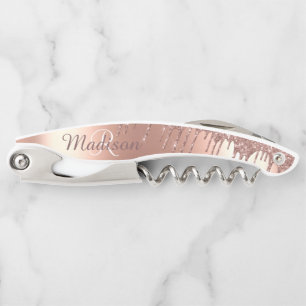 Tire-bouchon Rose Gold Stylish Monogramme Parties scintillant m