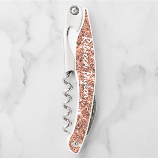 Tire-bouchon Rose moderne Monogramme de Parties scintillant d'o (Devant)