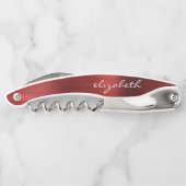 Tire-bouchon Rouge Faux brossé métal Script personnalisé (Dos)