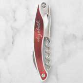 Tire-bouchon Rouge Faux brossé métal Script personnalisé (Dos)