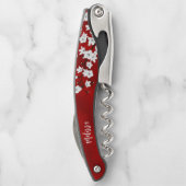 Tire-bouchon Rouge Noir Et Blanc Fleurs De Cerisiers Monogramme (Dos)