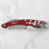 Tire-bouchon Rouge Noir Et Blanc Fleurs De Cerisiers Monogramme (Dos)