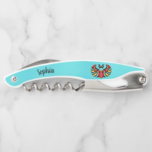 Tire-bouchon Scarab rouge Abstrait sur aqua bleu (Dos)